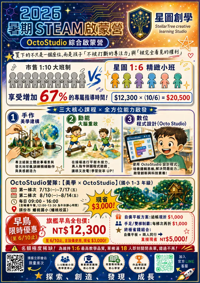 星圖創學 2026夏令營 OctoStudio 奇幻森林的守護者 兒童感測程式營隊海報