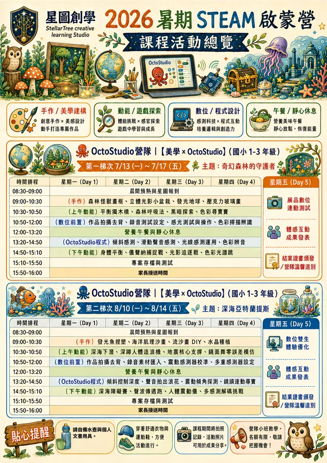 星圖創學 2026夏令營 OctoStudio 深海亞特蘭提斯 國小感測程式美學營隊海報